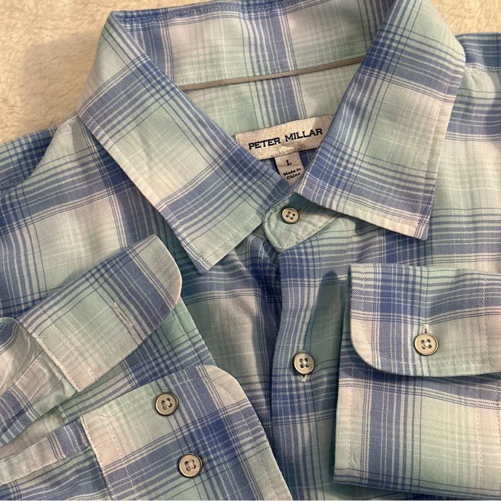 Peter‎ Millar Hill Point Cotton Sport Shirt Long Sleeve Large Style# MF23W69LUF